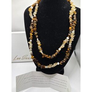 NIB VTG Lee Sands Necklace 36" Brown Tigers Eye Citrine Pearl Beaded